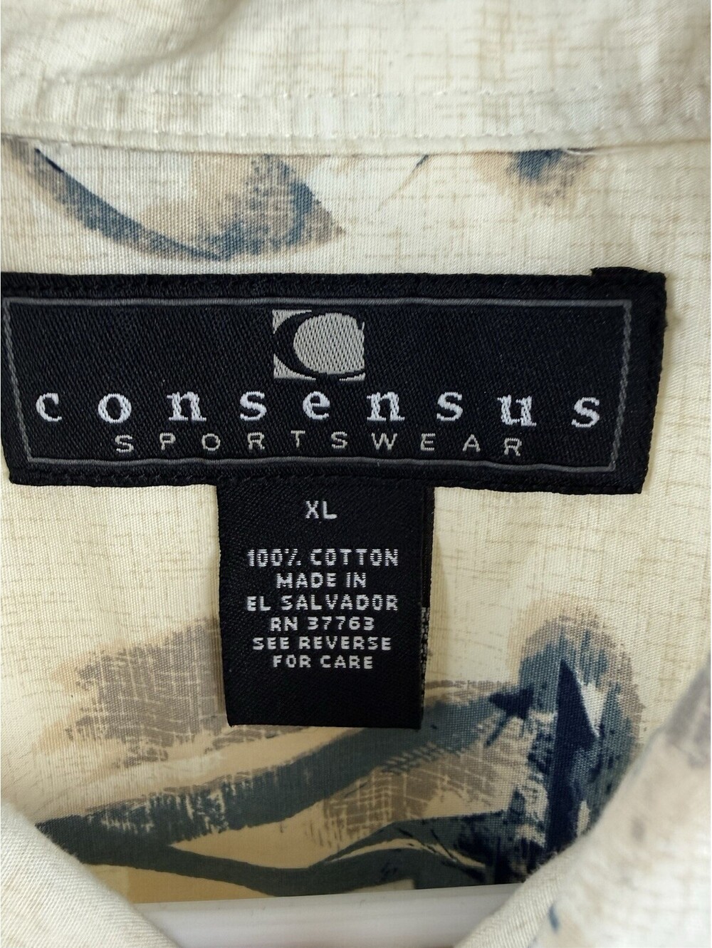 Consensus Men's XL White/Blue Sailboat Nautical Cotton Short Sleeve Button-Up